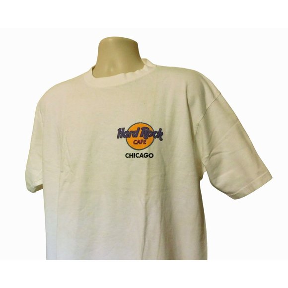 Hard Rock Cafe Chicago Tee Shirt XL White Guitars Short Sleeve Illinois Cotton - Picture 3 of 7